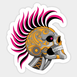 Tattooed Robot Skull with Pink Mohawk Sticker